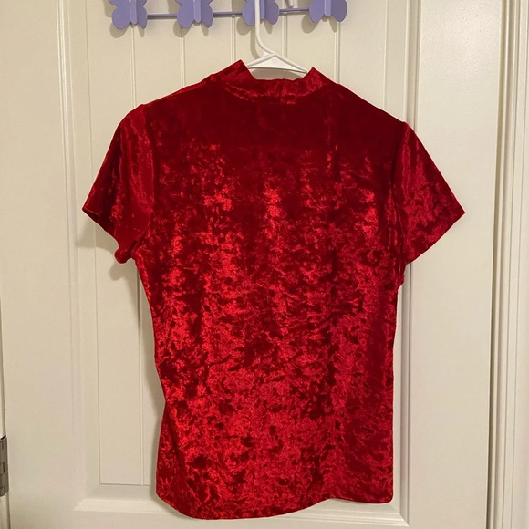 Women’s red crushed velvet high neck top — medium - Picture 3 of 4